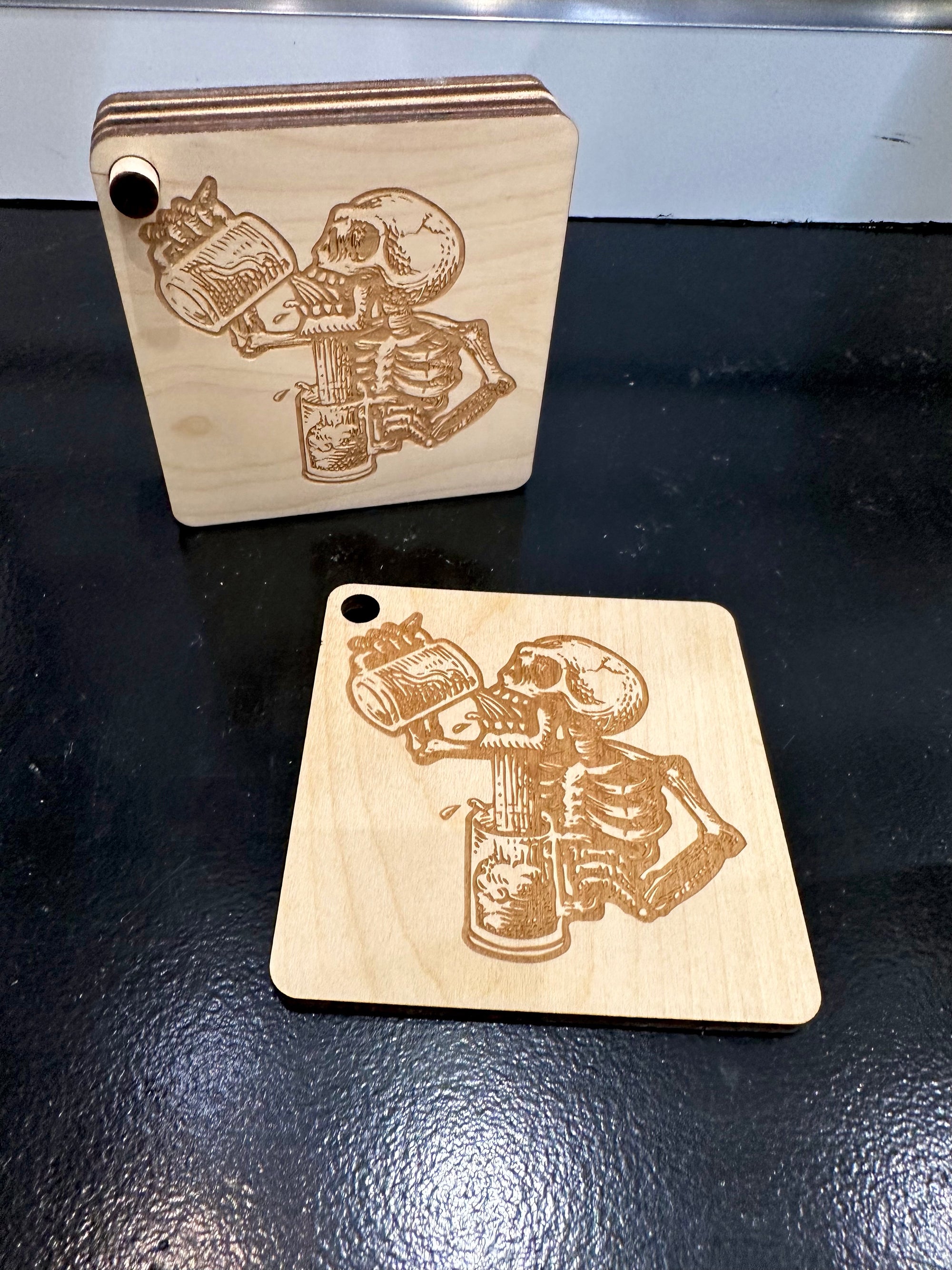 Skull Drinking Beer Coaster Set