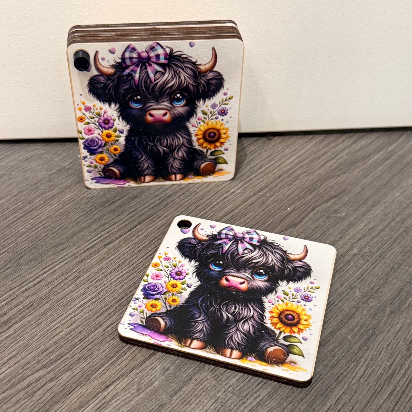 Highland Cow with Bow Coaster Set