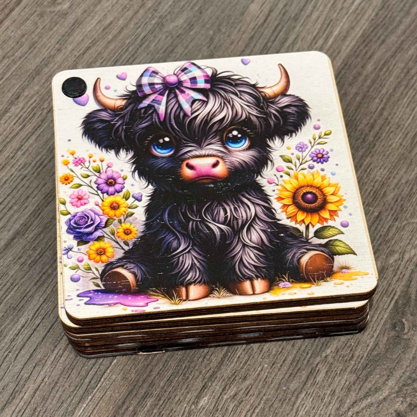Highland Cow with Bow Coaster Set