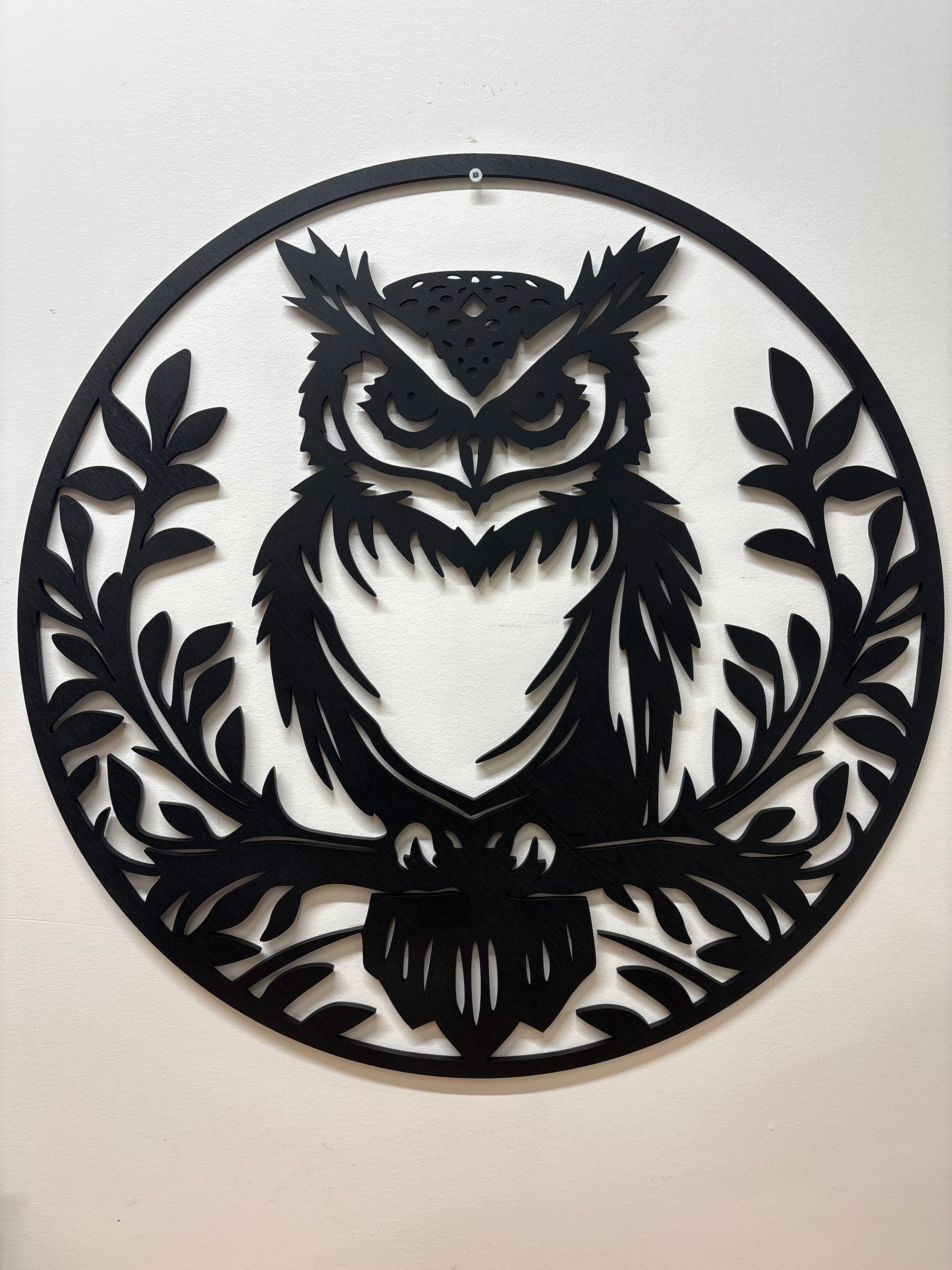 Wise Perch – Round Owl Wall Art