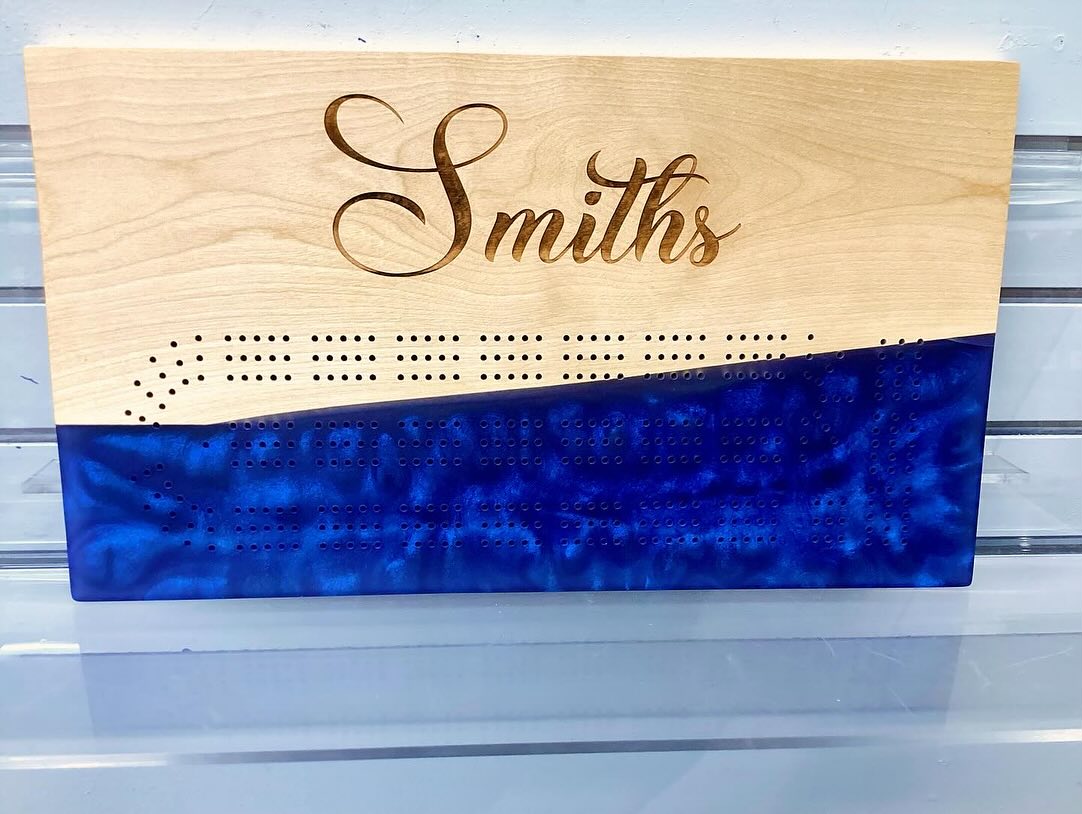 Crib board with epoxy and name engraving