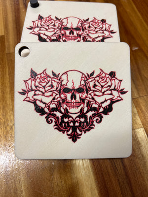 Skull In Heart Of Roses Coaster Set