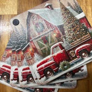 Red Truck Christmas Coaster Set