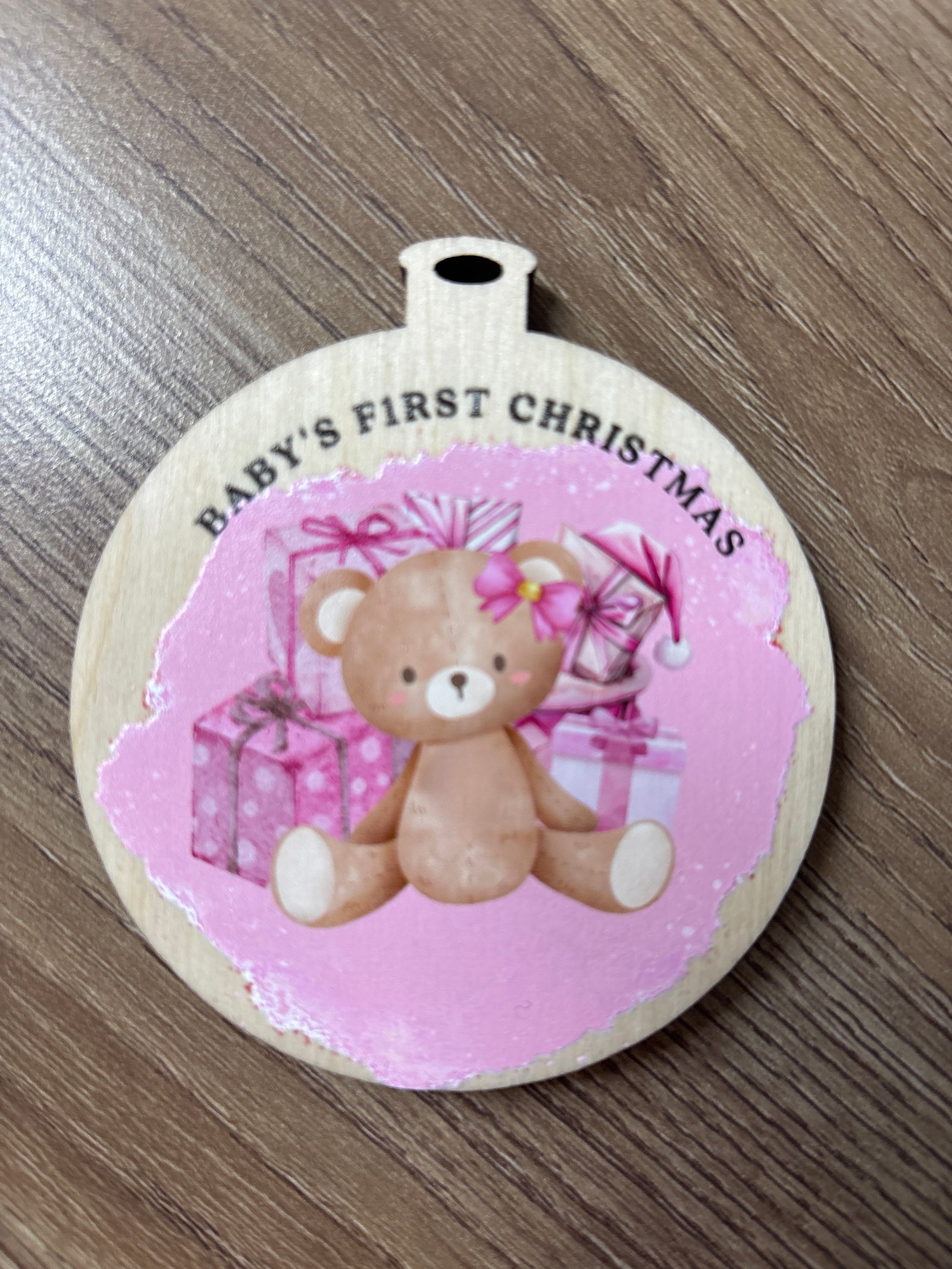 Baby's First Christmas Pink Bear Ornament