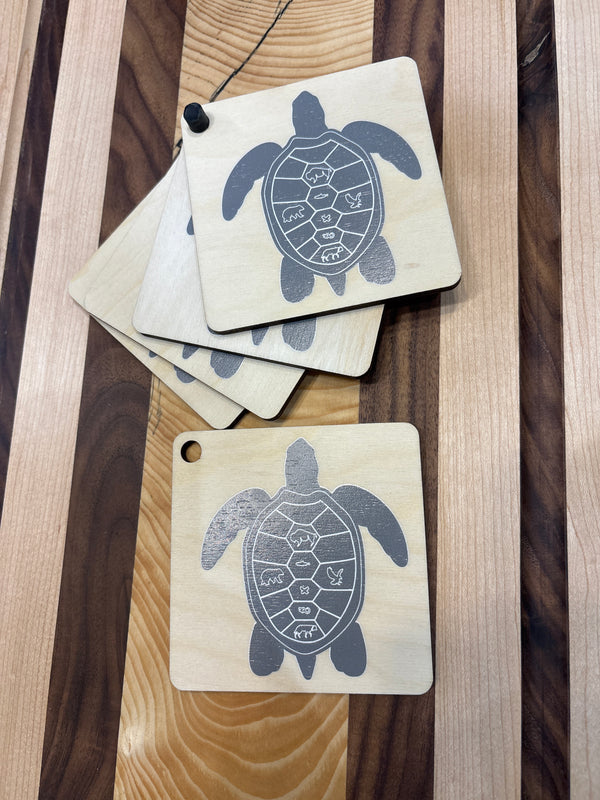 Turtle with Medicine Wheel Coaster Set | Engraved - Northern Hart Designs
