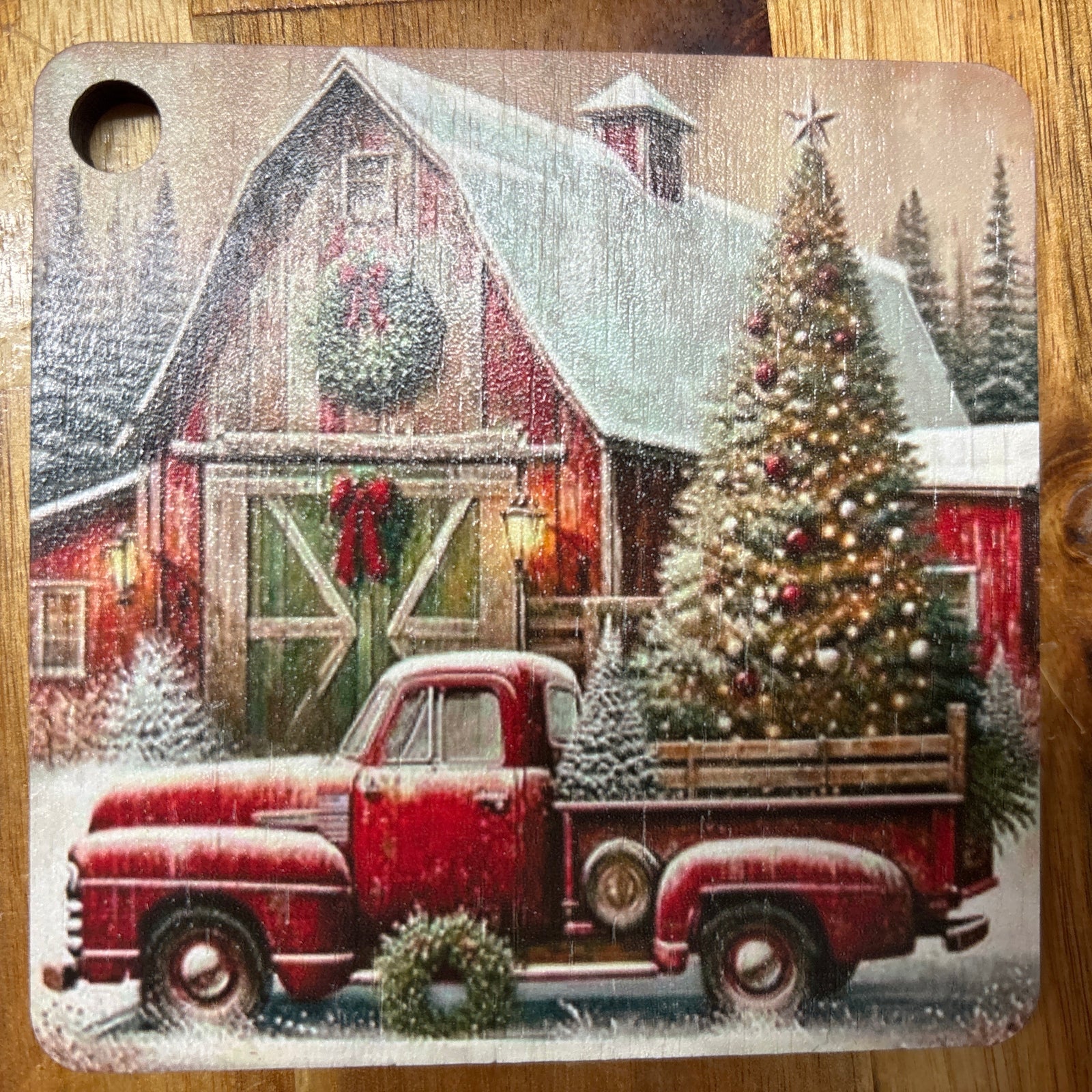 Red Truck Christmas Coaster Set