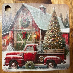 Red Truck Christmas Coaster Set