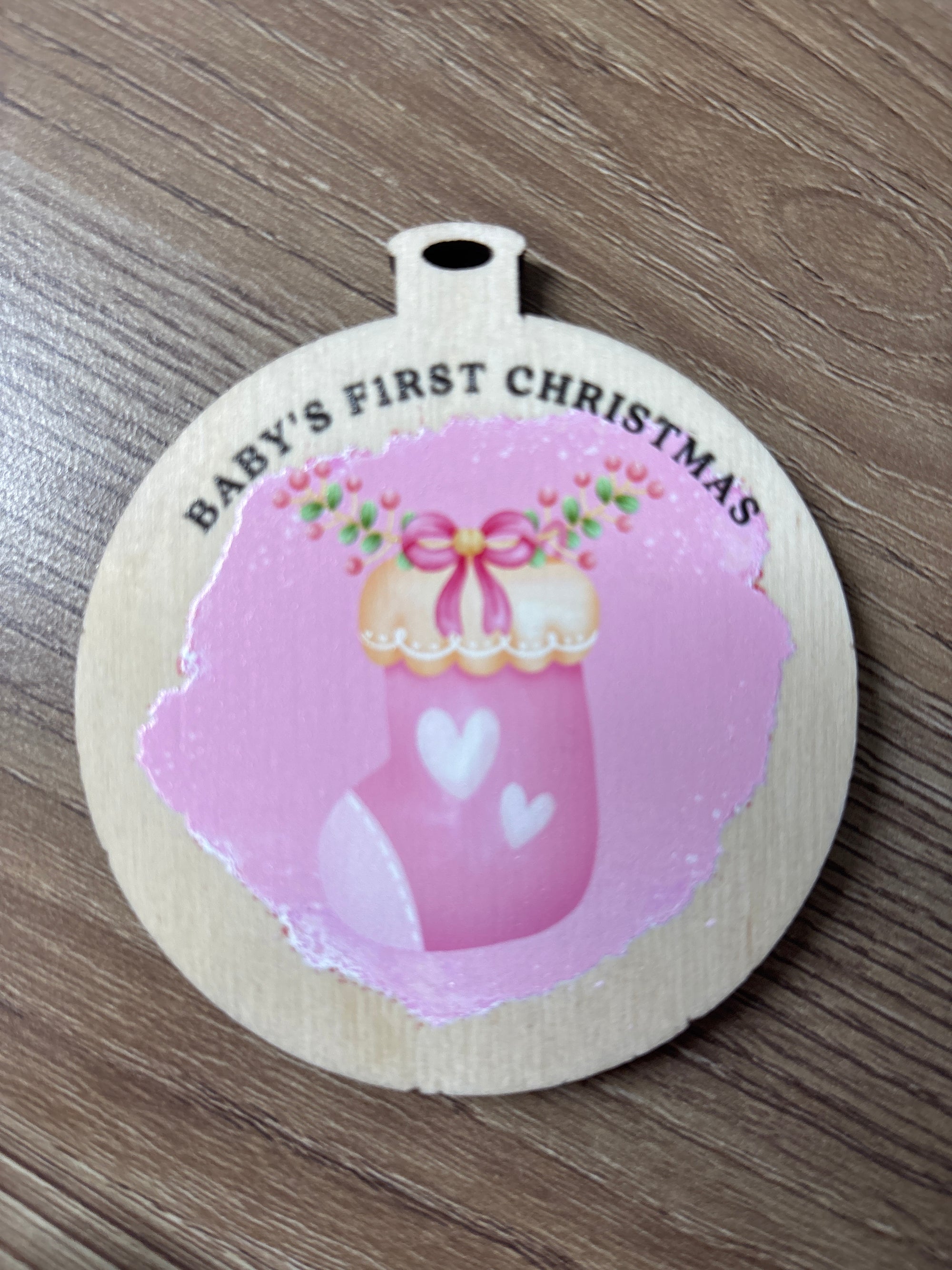 Baby's First Christmas Pink Stocking Ornament