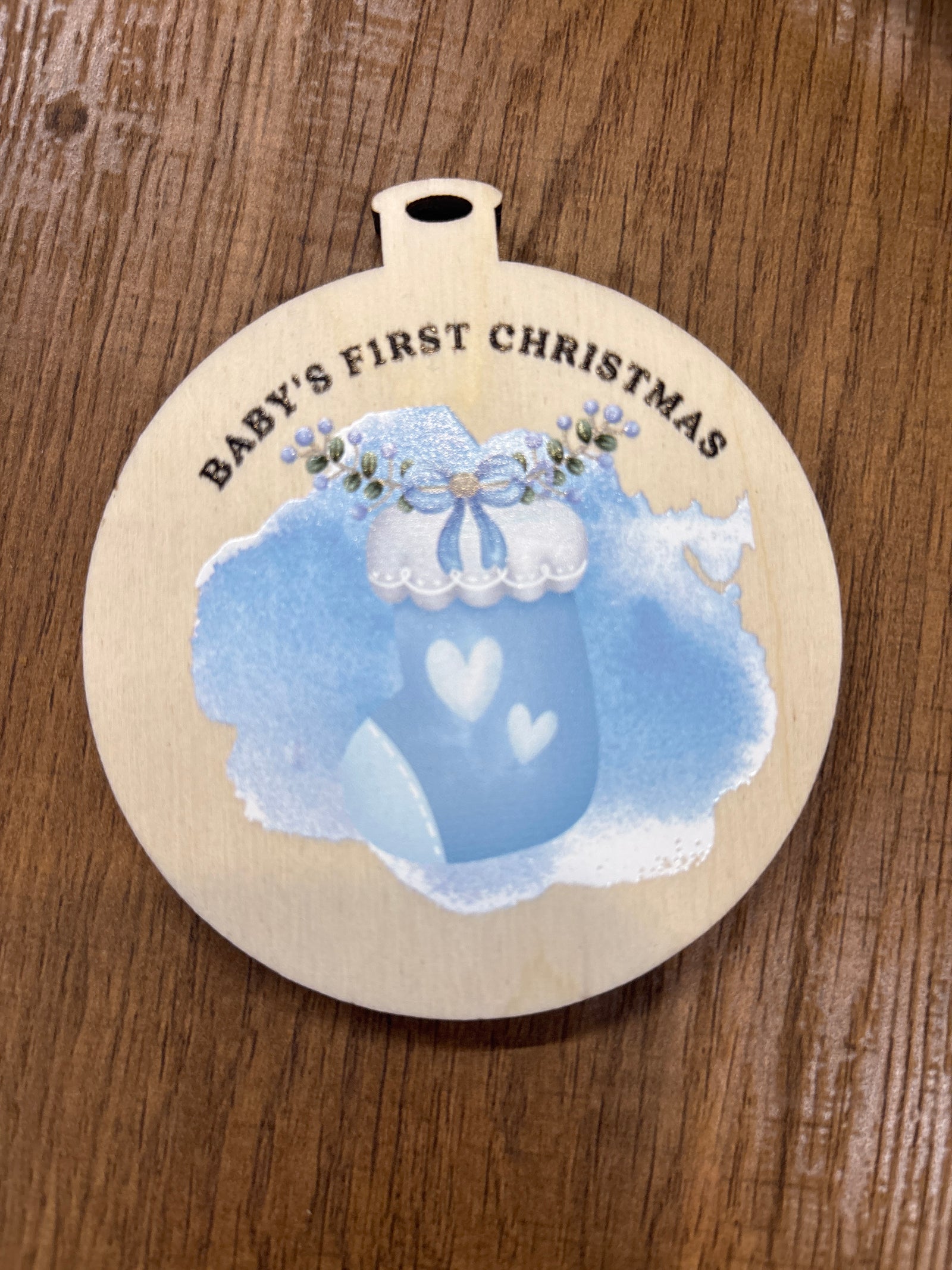 Baby's First Christmas Blue Stocking Ornament