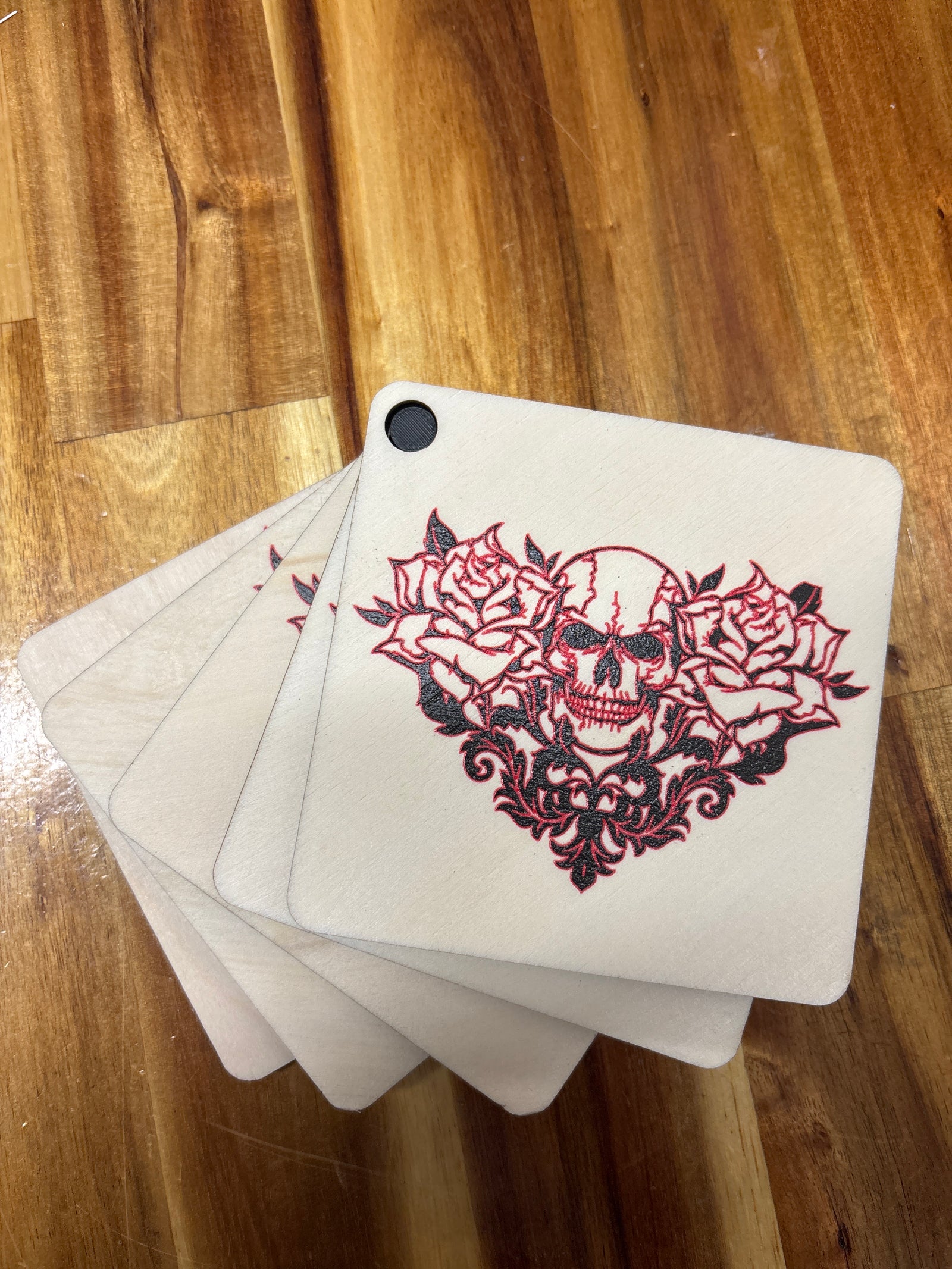 Skull In Heart Of Roses Coaster Set
