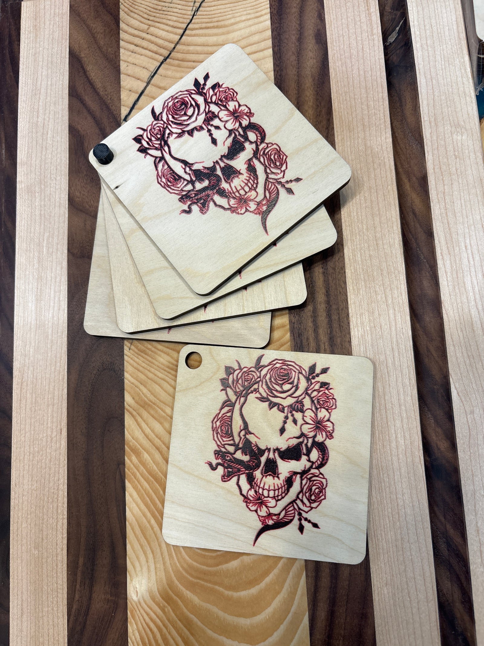 Skull Head with Snake and Roses Coaster Set