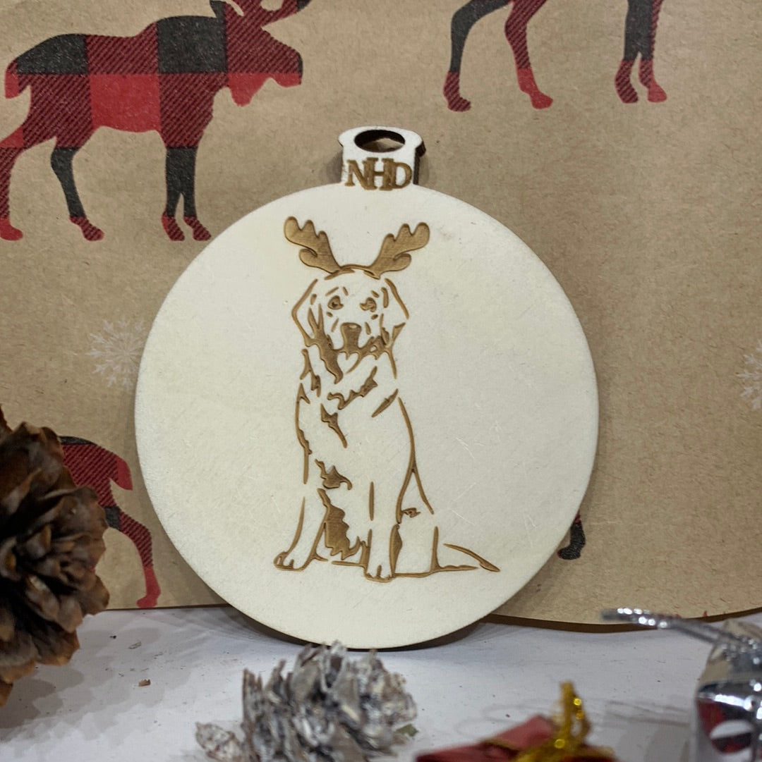 Retriever Ornament with antlers