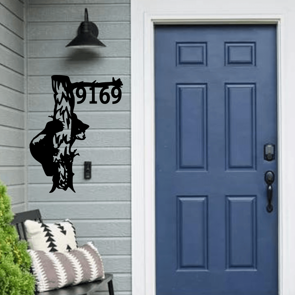 Bear with a tree address sign - Northern Heart Designs