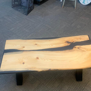 Fir Coffee table with Black Epoxy accents and Steel Legs - Northern Heart Designs