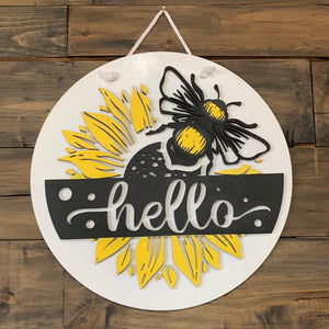Hello Sunflower with Bumble Bee Door hanger - Northern Heart Designs