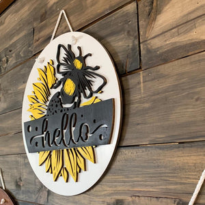 Hello Sunflower with Bumble Bee Door hanger - Northern Heart Designs