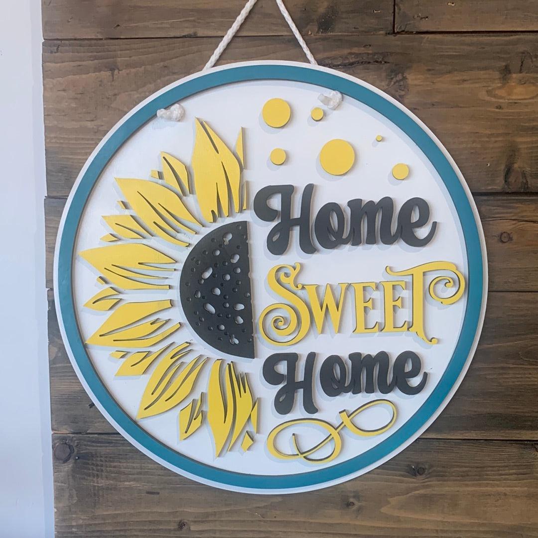 Home Sweet Home Sunflower with round border Door hanger - Northern Heart Designs