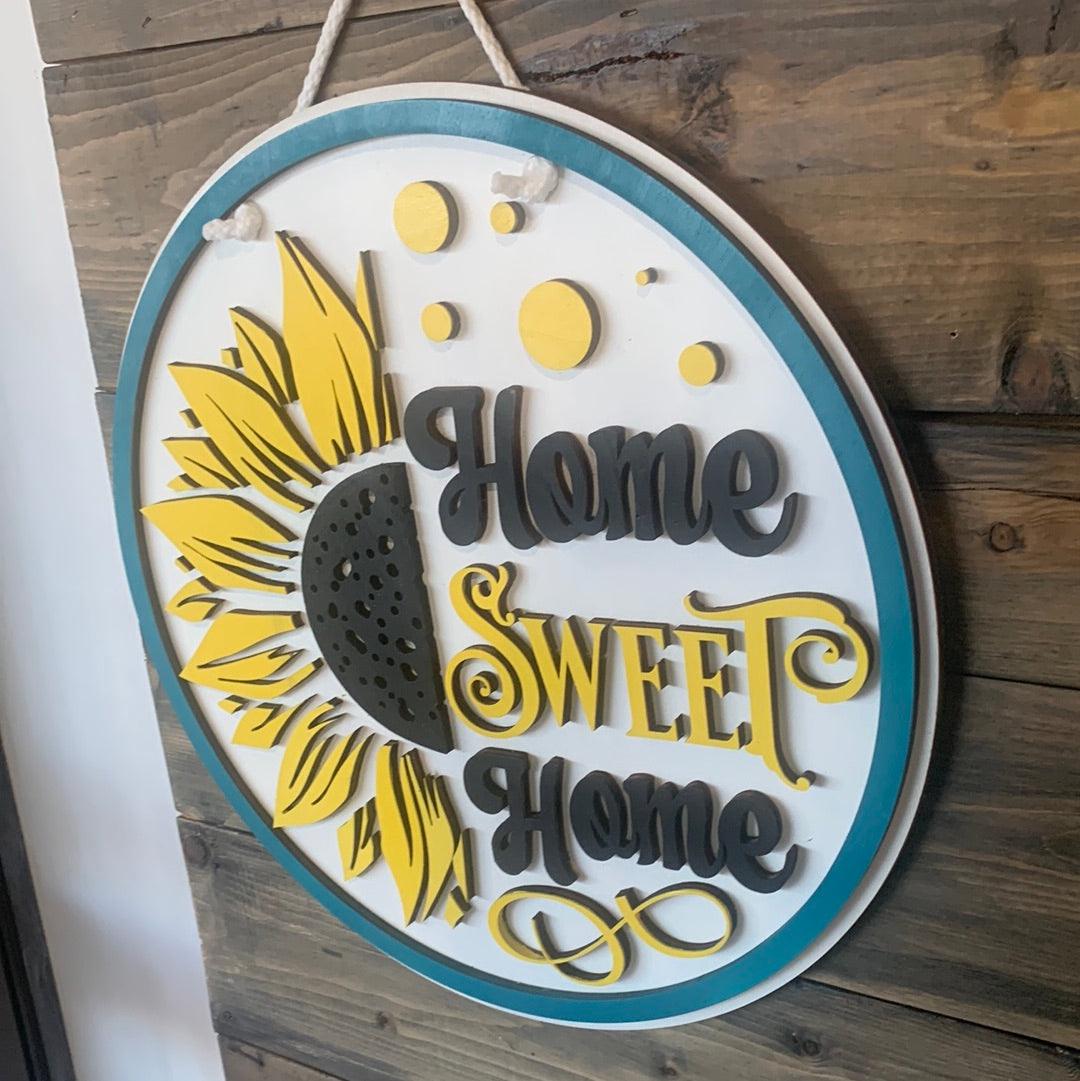Home Sweet Home Sunflower with round border Door hanger - Northern Heart Designs