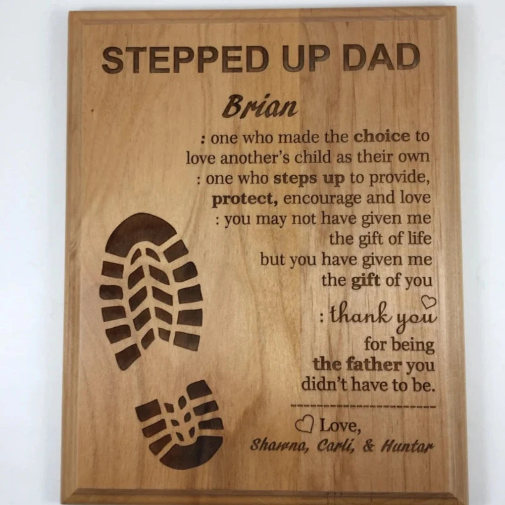 Step Father's Day Engraved Plaque, Customized Wood Plaque