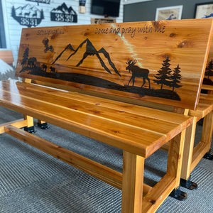 Live edge bench with Carved back - Northern Heart Designs