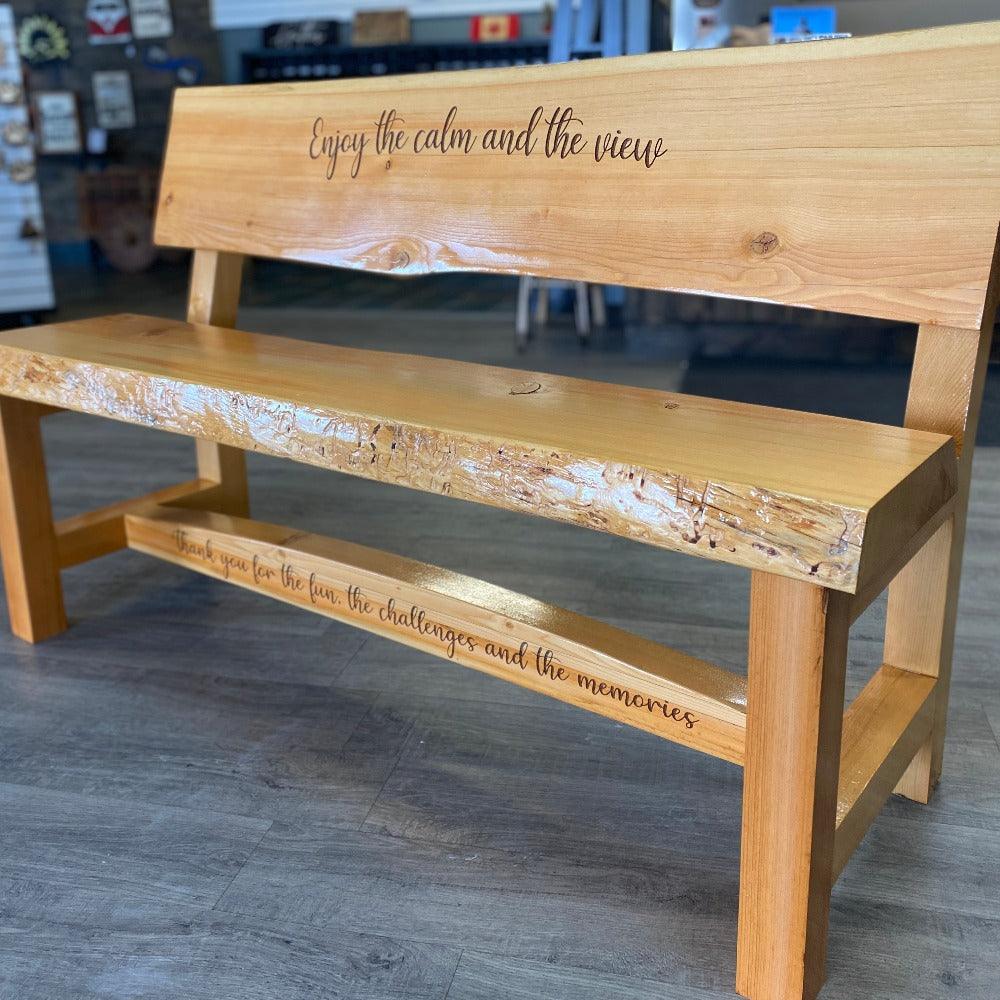 Live edge bench with Memorial plaque - Northern Heart Designs