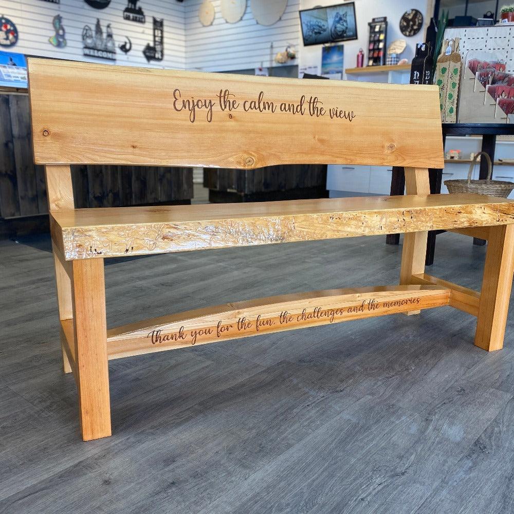 Live edge bench with Memorial plaque - Northern Heart Designs