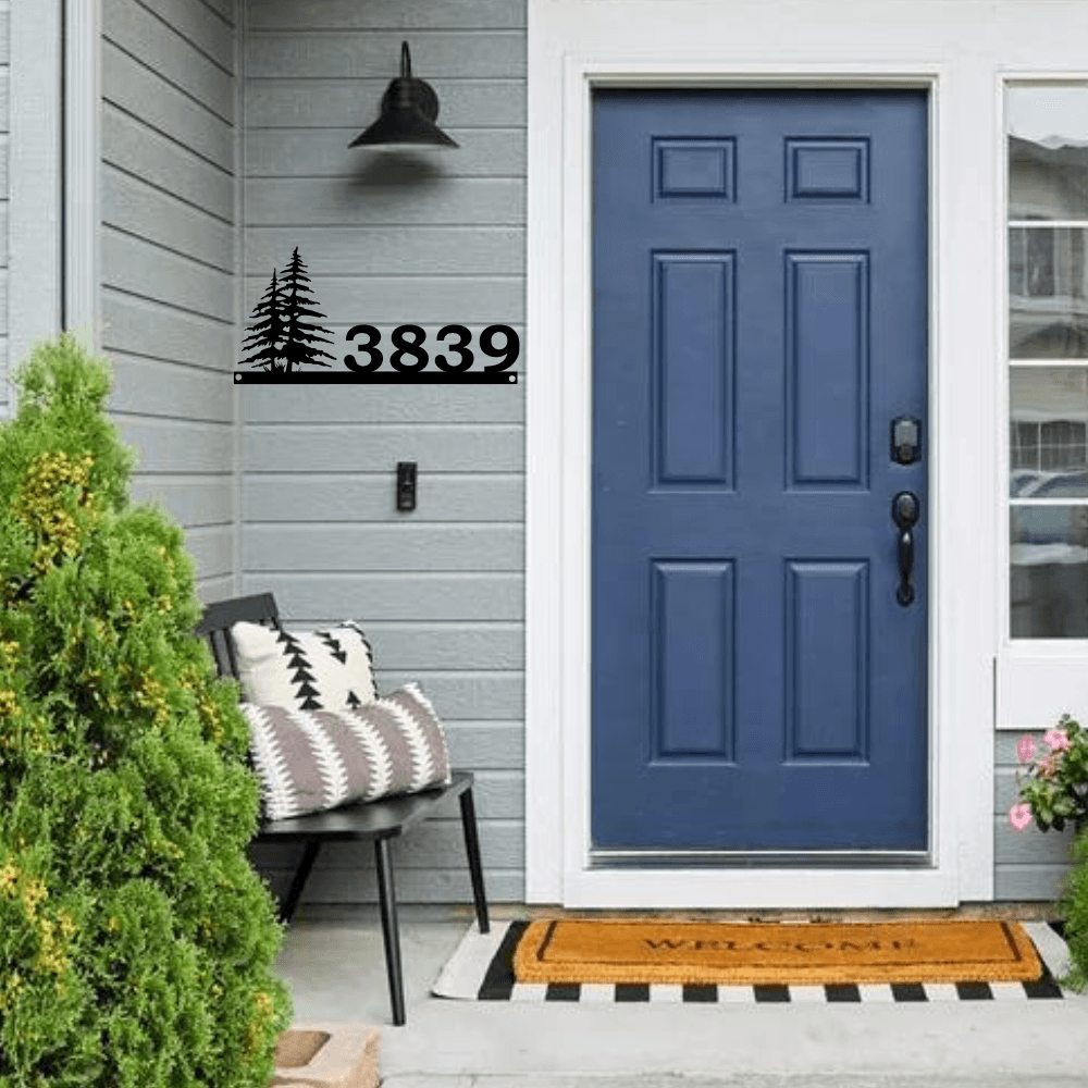 Modern Address sign with trees - Northern Heart Designs