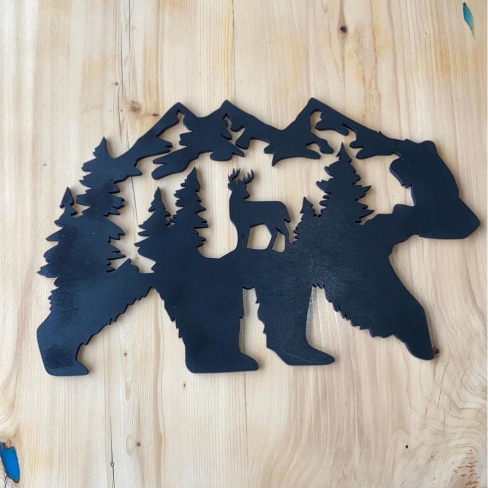 Bear with Scenic Deer in Mountains - Northern Heart Designs