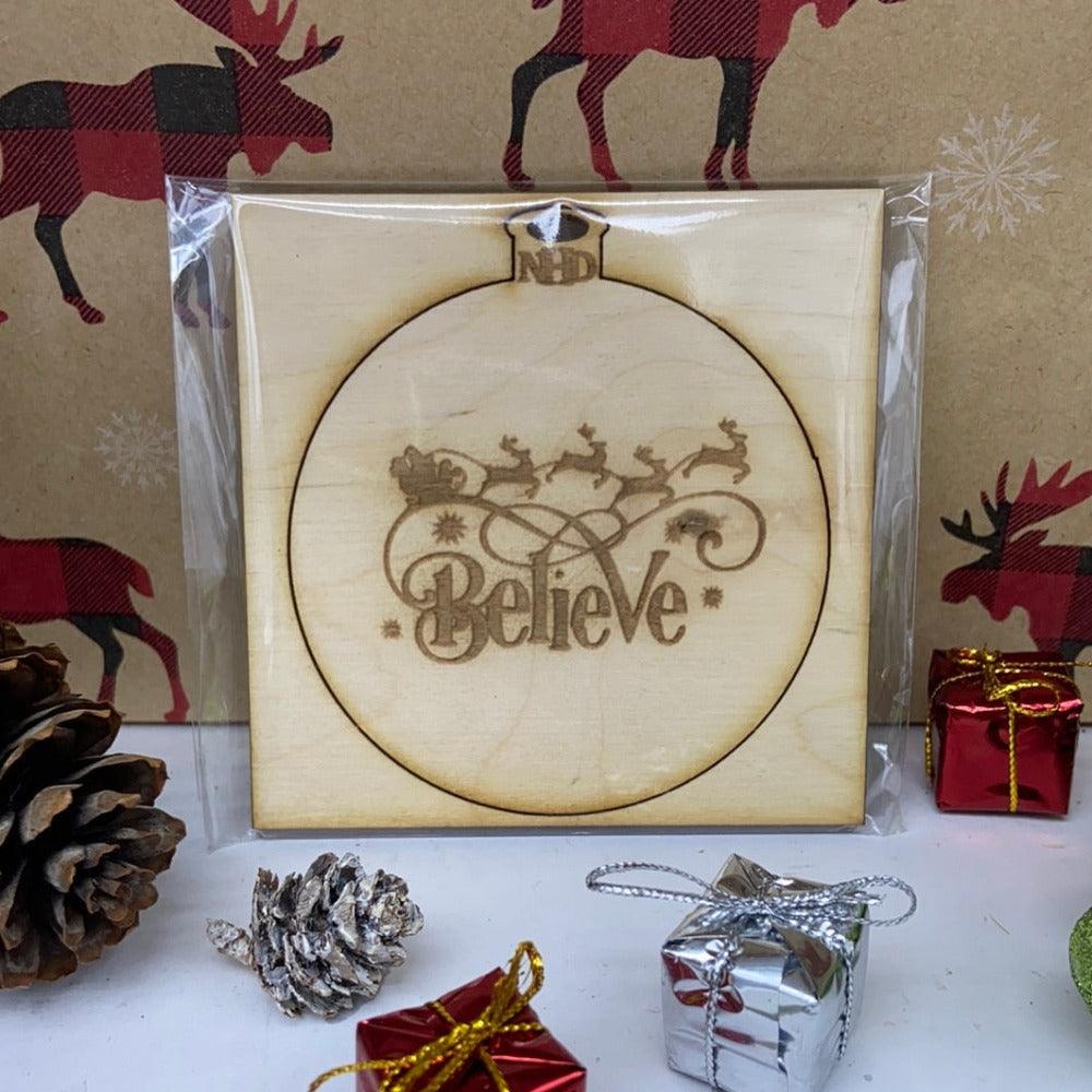 Believe with Santa's sleigh ornament - Northern Heart Designs