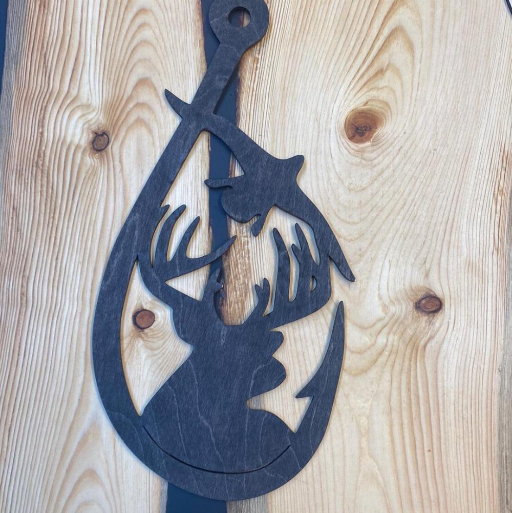 Deer in Fishing Hook with Goose - Northern Heart Designs
