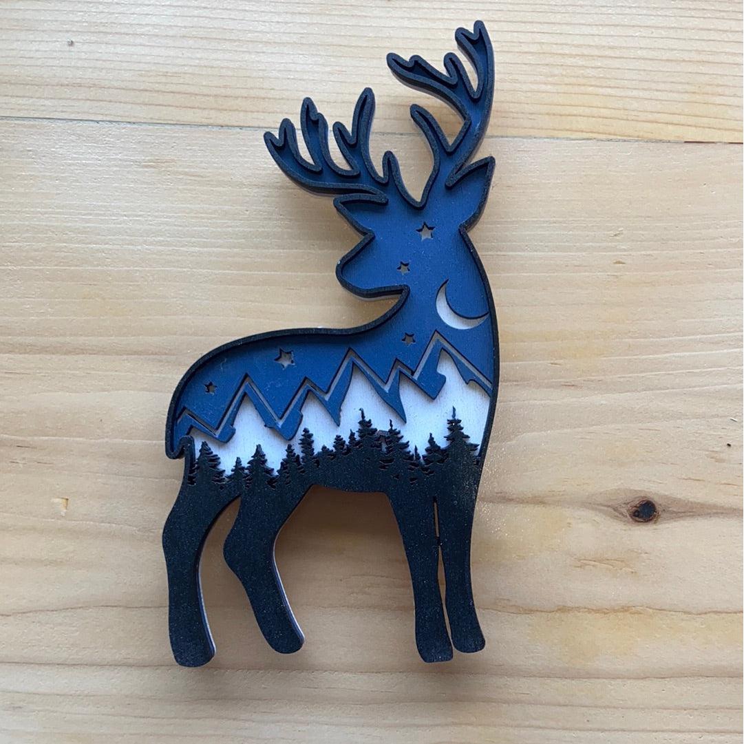 Deer with Moon and mountains - Northern Heart Designs
