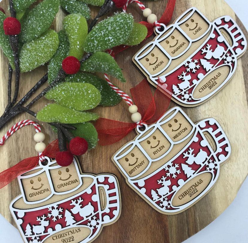 Hot chocolate ornament with up to 12 names - Northern Heart Designs