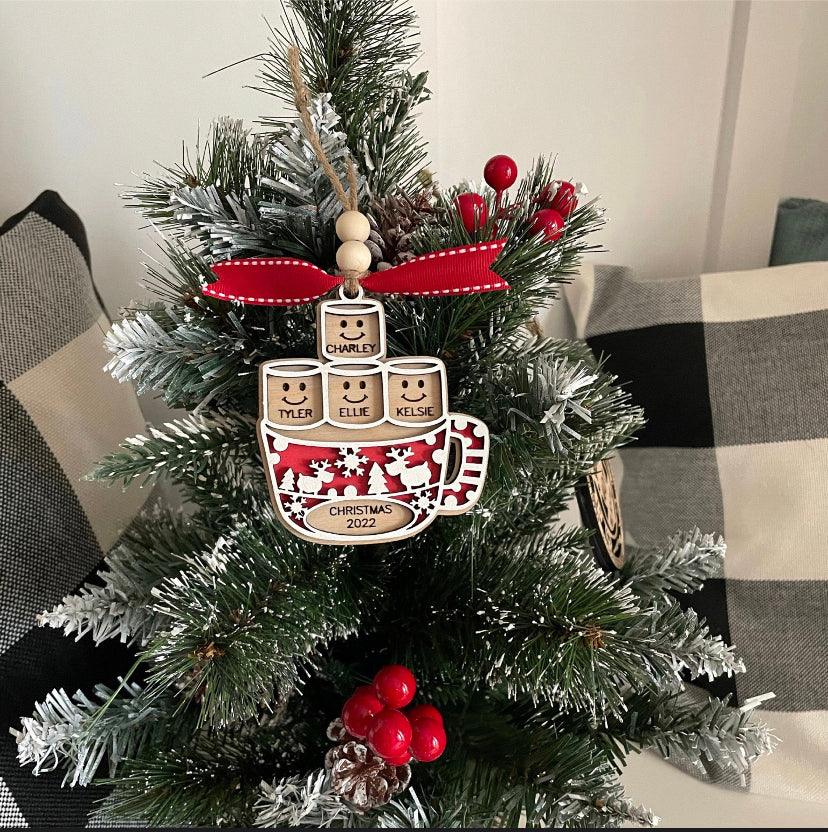 Hot chocolate ornament with up to 12 names - Northern Heart Designs