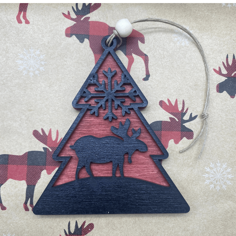Multi-layered Tree with Moose Ornament - Northern Heart Designs