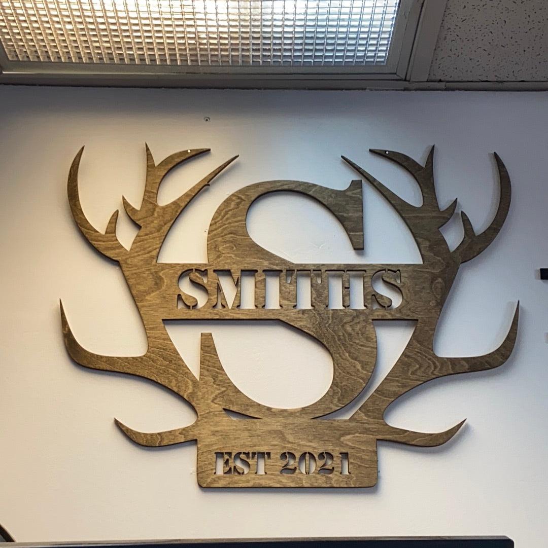 Name sign with antlers - Northern Heart Designs