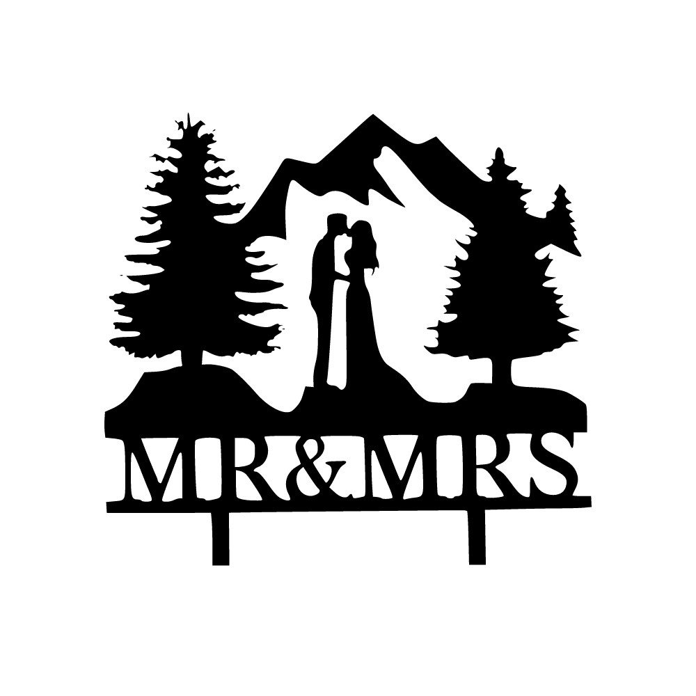 Rustic Cake Topper with Mountains and Trees - Northern Heart Designs