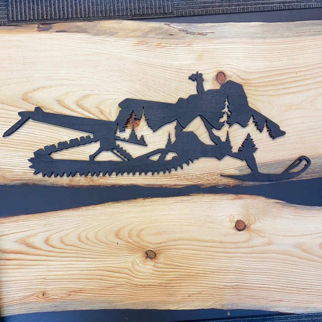 Snowmobile with mountains and trees - Northern Heart Designs