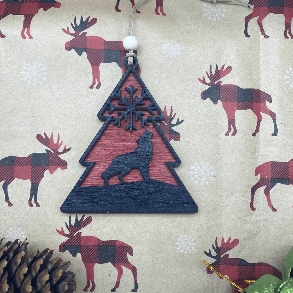 Tree with Wolf Ornament - Northern Heart Designs