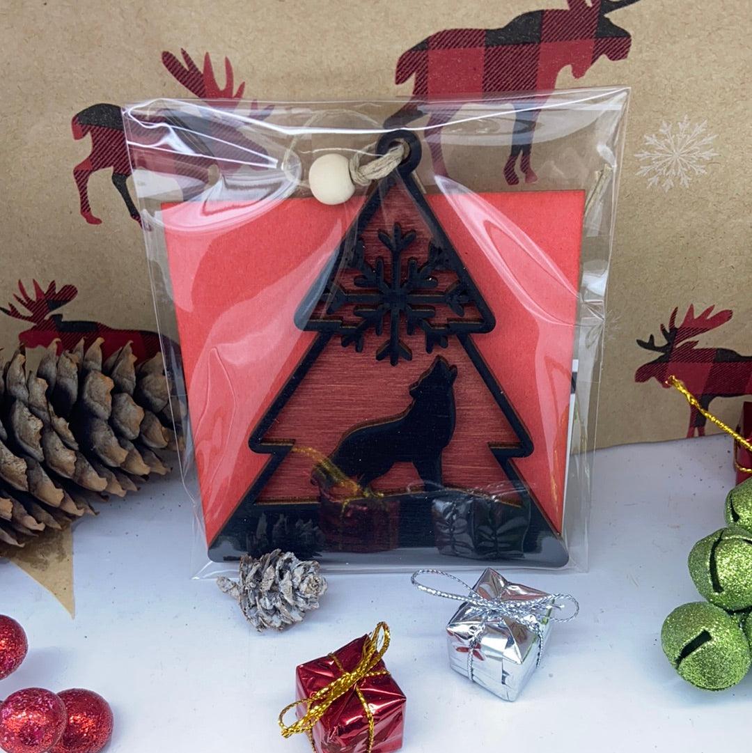 Tree with Wolf Ornament - Northern Heart Designs