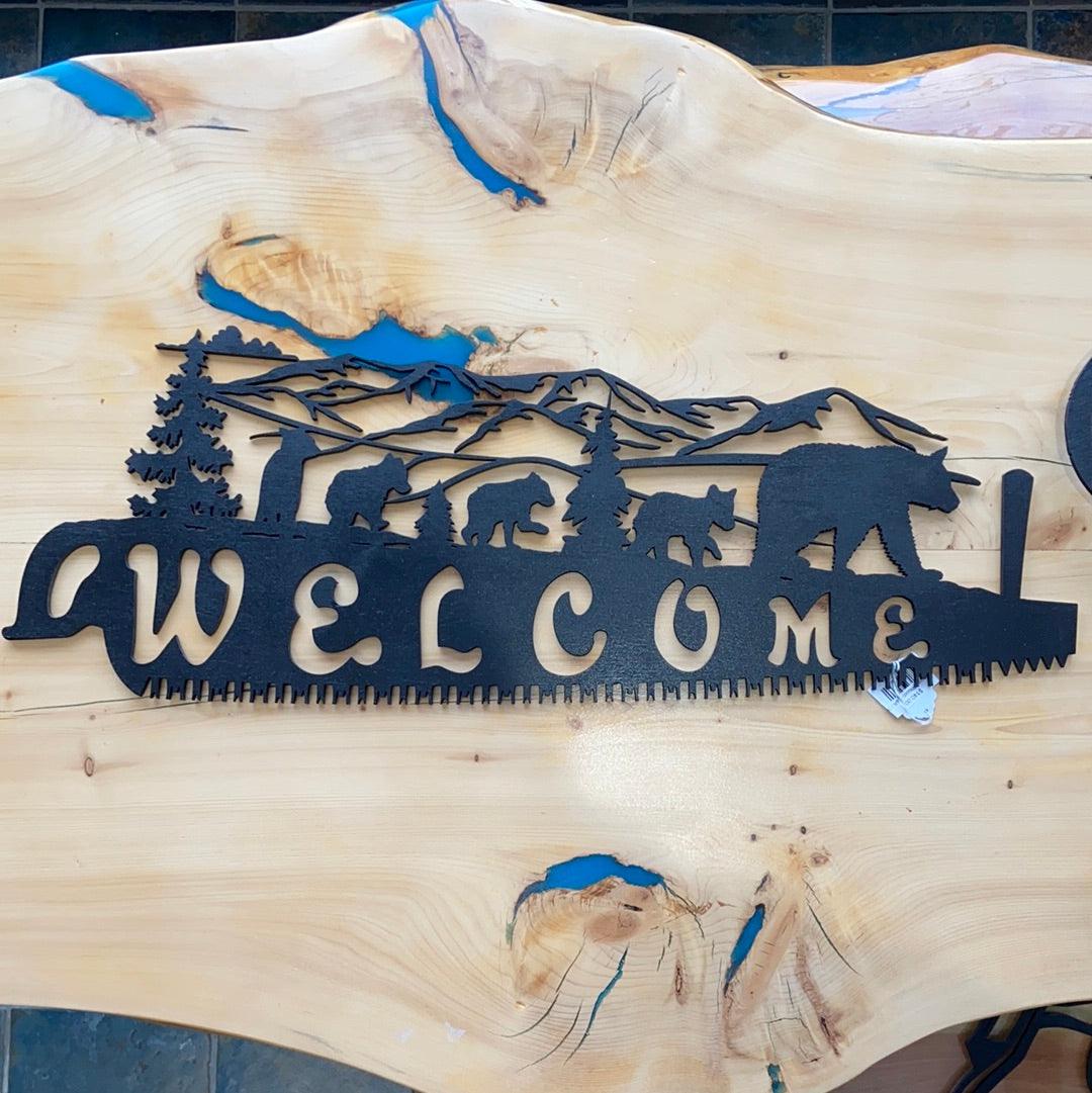 Welcome saw blade w/ bears - Northern Heart Designs
