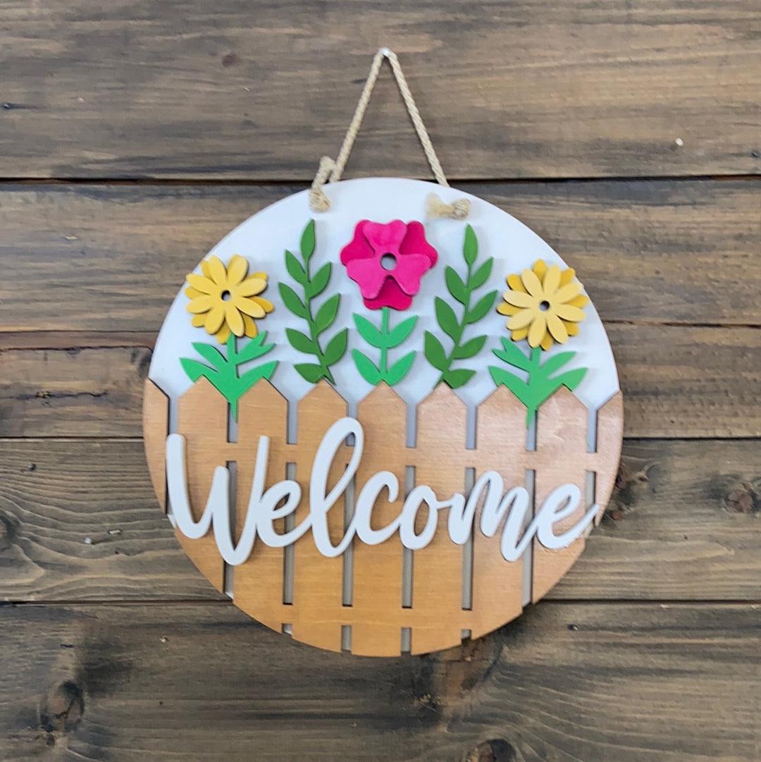 welcome sign With Flowers on a Fence - Northern Heart Designs