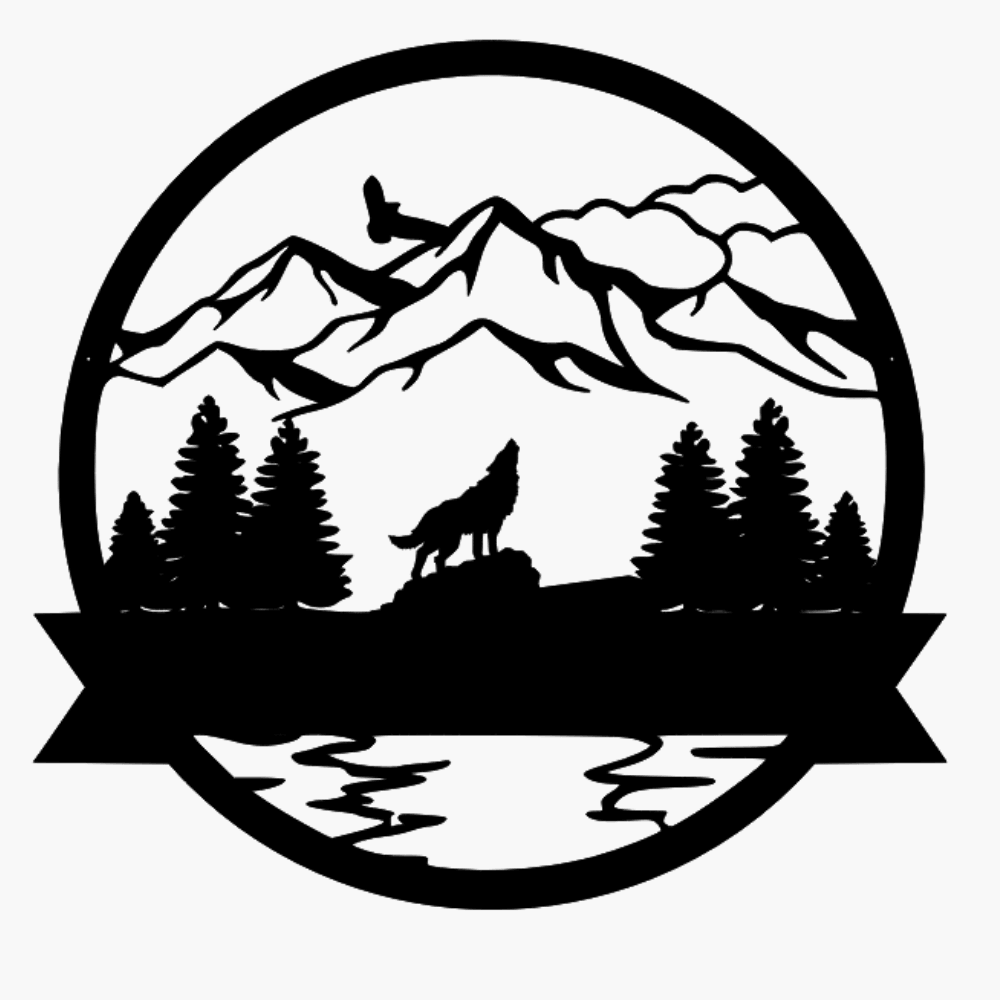 Wolf with mountains - Northern Hart Designs
